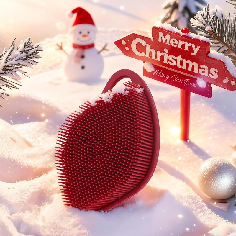 Sndyi Christmas Silicone Body Scrubber, Limited Edition Leaf-Shaped Shower Brush for Gentle Cleanse & Exfoliation, Soft Silicone Loofah Body Brush for Sensitive Skin, Perfect Holiday Gift, Festive Red - Image 2
